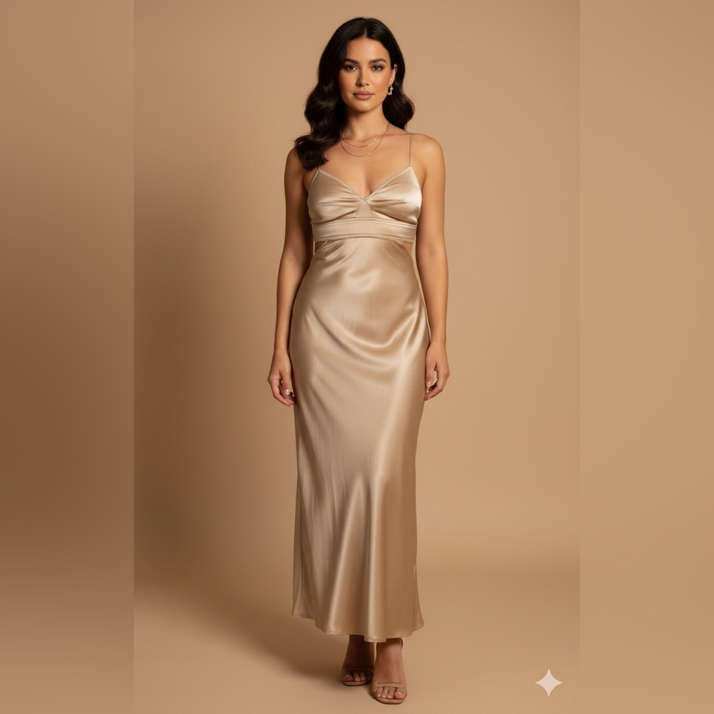🔥 Closet Sale! House of Harlow 1960 Champagne Satin Maxi Dress